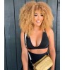 $5 sample Wigs Afro kinky curly ombre blonde wigs with bangs for black women 16 inches heat resistant synthetic wig