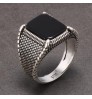 Turkish Jewelry Black Ring Men Light-weight 6g Real 925 Sterling Silver Mens Rings Natural Agate Stone Vintage Cool Fashion