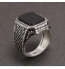 Turkish Jewelry Black Ring Men Light-weight 6g Real 925 Sterling Silver Mens Rings Natural Agate Stone Vintage Cool Fashion