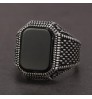 Turkish Jewelry Black Ring Men Light-weight 6g Real 925 Sterling Silver Mens Rings Natural Agate Stone Vintage Cool Fashion