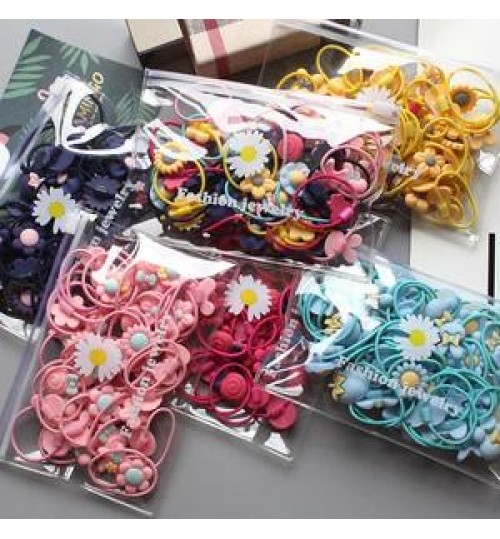 Children 20pcs elastic hair band cute hair ties set kids ponytail holder hair accessories