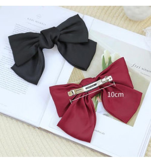 Korean Big Satin Solid Ribbon French Barrette Large Soft Silky Hair Bow Clip Hair Accessories for Little Teen Toddler Girls