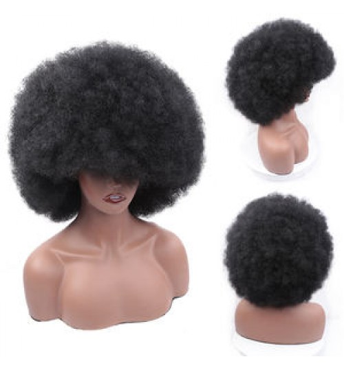 2022 Cheap Wholesale Hair 70S Big Size Puff Kinky Curly Wave Short Wig High Temperature Synthetic Afro Wigs For Black Women