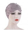 Hat TB-518 African Women Headwrap Crystal Linen Forehead Cross Beanies Turbans Hat Arab Muslim Female Beaded Hair Turban Head Wrap