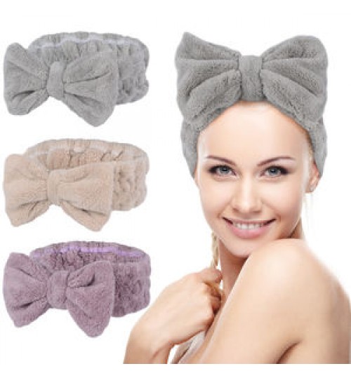 Hair Accessories Soft Carol Fleece Turban Bowknot Headwrpas Custom Makeup Bow Bath Headband for Women