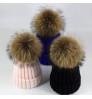 Winter 2020 new wholesale ladies really big raccoon fur ball thick striped wool hat parent-child outdoor leisure knitted hat