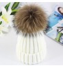 Winter 2020 new wholesale ladies really big raccoon fur ball thick striped wool hat parent-child outdoor leisure knitted hat