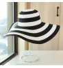 Women Natural Straw Striped Hat Derby Beach Sun Hat Lady Summer Wide Brim UV Protect Hats