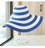 Women Natural Straw Striped Hat Derby Beach Sun Hat Lady Summer Wide Brim UV Protect Hats