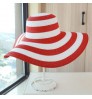 Women Natural Straw Striped Hat Derby Beach Sun Hat Lady Summer Wide Brim UV Protect Hats