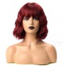 Short Wavy Wig with Bangs Red Synthetic Wigs For Women Natural Brown Mixed Black Hair Bob Wigs Heat Resistant Fiber