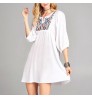 Blouses Women OEM 3/4 Sleeve White Blouses Midi Elegant Women Dress Cotton Floral Embroidery Tunic Blouses