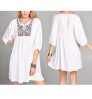 Blouses Women OEM 3/4 Sleeve White Blouses Midi Elegant Women Dress Cotton Floral Embroidery Tunic Blouses