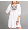 Blouses Women OEM 3/4 Sleeve White Blouses Midi Elegant Women Dress Cotton Floral Embroidery Tunic Blouses