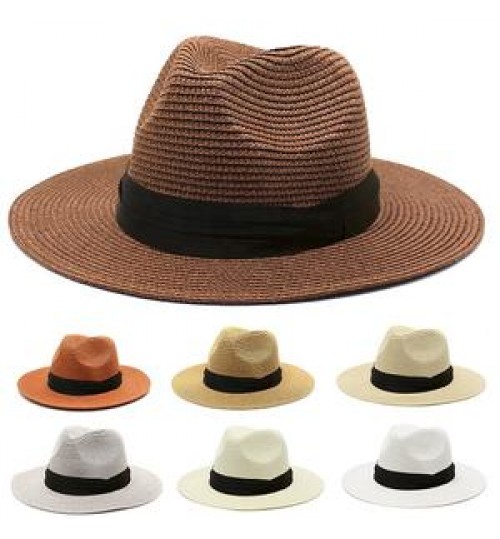 Factory wholesale straw sun fashion visor roll brim hats women wide brim straw panama hat fedora beach sun hat UPF50+