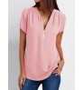 Women Blouse FZ-182 Wholesale 9 Colors 8 Size Popular Women Girls Blouse V Neck Zip Plus Size Short Sleeve Loose Chiffon Shirt