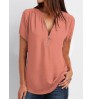 Women Blouse FZ-182 Wholesale 9 Colors 8 Size Popular Women Girls Blouse V Neck Zip Plus Size Short Sleeve Loose Chiffon Shirt