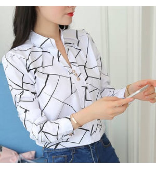 2022 summer Elegant Printed Shirt Chiffon Blouse Women's Tops Office Slim White Long Sleeve woman tops Shirts blusas de mujer