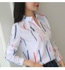 2022 summer Elegant Printed Shirt Chiffon Blouse Women's Tops Office Slim White Long Sleeve woman tops Shirts blusas de mujer