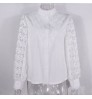 Elegant Women Blouse Lace Stand Collar Long Sleeve Shirts Button Hollow Out Women Blouses Top