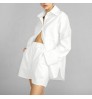 Women cotton shirt 100% cotton Natural shell buttons Front and back curved hem oversized women white shirt blouse