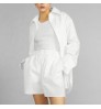 Women cotton shirt 100% cotton Natural shell buttons Front and back curved hem oversized women white shirt blouse