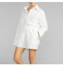 Women cotton shirt 100% cotton Natural shell buttons Front and back curved hem oversized women white shirt blouse