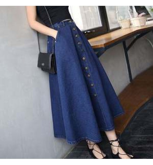 Fashion Women A Line Denim Maxi Skirt Wholesale Long Denim Skirts