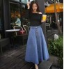 Fashion Women A Line Denim Maxi Skirt Wholesale Long Denim Skirts