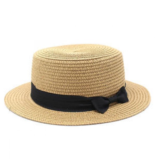 Straw hat sunshade hat lady summer bow Straw Beach flat hat for women