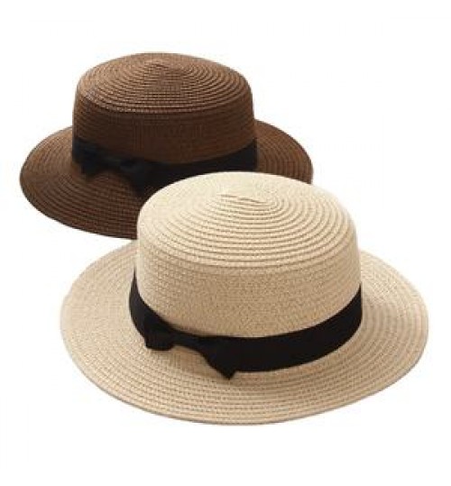 Wholesale Flat Top Boater Hat Summer Lady Sun Hat Paper Straw Hat