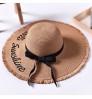 Wide Brim Sun Hats For Women Letter Embroidery Black Bow Panama Straw Hat Folded Floppy Beach Ladies Caps