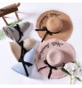 Wide Brim Sun Hats For Women Letter Embroidery Black Bow Panama Straw Hat Folded Floppy Beach Ladies Caps