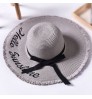 Wide Brim Sun Hats For Women Letter Embroidery Black Bow Panama Straw Hat Folded Floppy Beach Ladies Caps