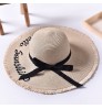 Wide Brim Sun Hats For Women Letter Embroidery Black Bow Panama Straw Hat Folded Floppy Beach Ladies Caps