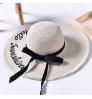 Wide Brim Sun Hats For Women Letter Embroidery Black Bow Panama Straw Hat Folded Floppy Beach Ladies Caps