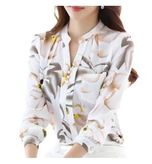 Fashion Women Tops Casual V-Neck Slim Chiffon Blouse Women's Clothing 2022 Office Lady Work Wear Shirt Elegant Plus Size Blouse