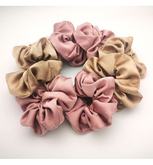 Ready to Ship Custom New Arrived Fashion women Crystal Hair Accessories Pink Color All Star XXL Silk Satin Scrunchies For Women