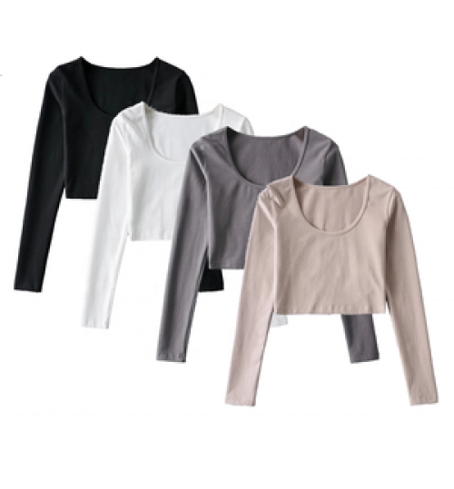 Women Female Long Sleeve Elegant New Office Lady Shirt Blouse Crew Neck Base Inside Top