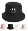 Fisherman Hat Lady Smiling Face Embroidery Double-Sided Smile Bucket Hat Outdoor Unisex Sunshade Hat