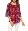 custom new lady five-point flare sleeve floral chiffon blouse women tops