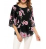 custom new lady five-point flare sleeve floral chiffon blouse women tops