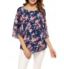 custom new lady five-point flare sleeve floral chiffon blouse women tops