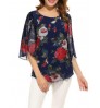 custom new lady five-point flare sleeve floral chiffon blouse women tops