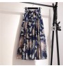 Women Summer Skirts 2022 Vintage Printed Chiffon A-Link Skirt Bohemian Bow Waist Casual Holiday Beach Midi Skirt With Lining New