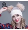 Warm Winter Knit Beanie animal fur winter hat lady hat beanie hats double fur balls