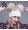 Warm Winter Knit Beanie animal fur winter hat lady hat beanie hats double fur balls