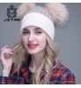 Warm Winter Knit Beanie animal fur winter hat lady hat beanie hats double fur balls