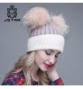 Warm Winter Knit Beanie animal fur winter hat lady hat beanie hats double fur balls