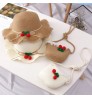 Fashion style 2pcs set flower straw hat & bag set kids Flower Straw Hat for girl Straw Summer Lady Hat